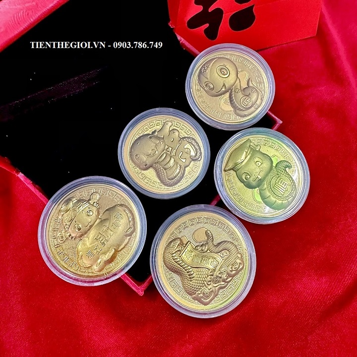 Hộp Đồng Xu Hình Con Rắn Mạ Vàng Túi Phúc